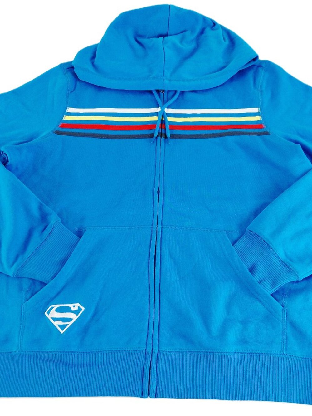 Superman Full Zip Hoodie Sweatshirt Unisex Adult Size XL Blue Striped DC Comics